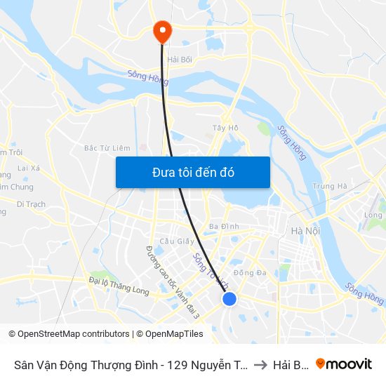 Sân Vận Động Thượng Đình - 129 Nguyễn Trãi to Hải Bối map