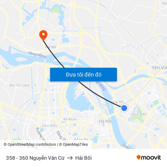 358 - 360 Nguyễn Văn Cừ to Hải Bối map