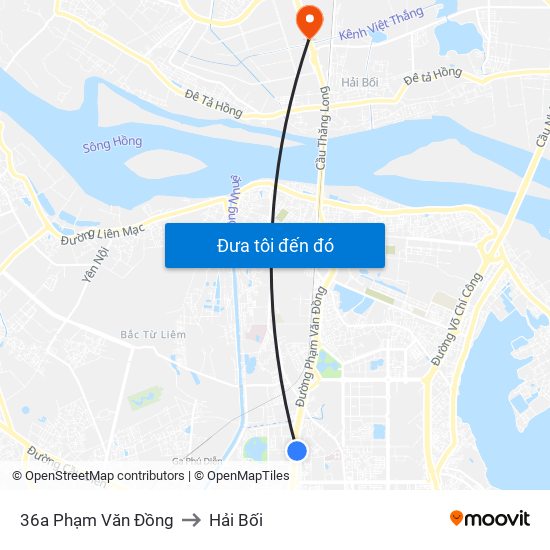 36a Phạm Văn Đồng to Hải Bối map