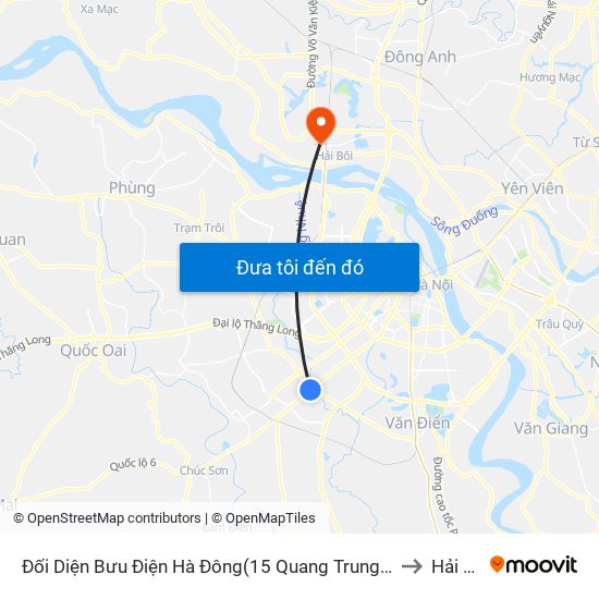 Đối Diện Bưu Điện Hà Đông(15 Quang Trung Hà Đông) to Hải Bối map