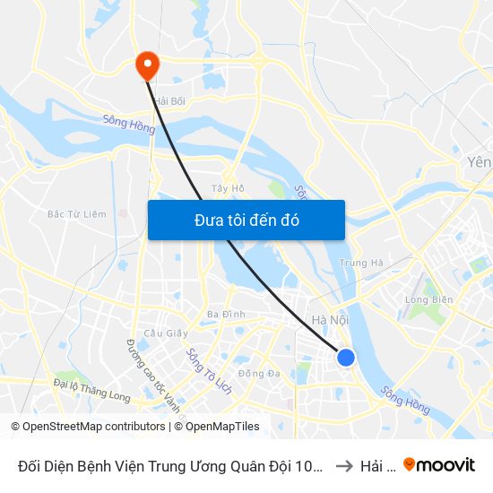 Đối Diện Bệnh Viện Trung Ương Quân Đội 108 - Trần Hưng Đạo to Hải Bối map