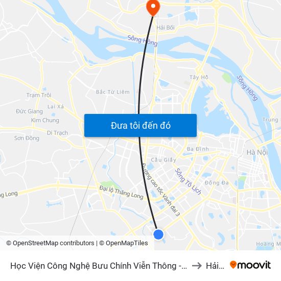 Học Viện Công Nghệ Bưu Chính Viễn Thông - Trần Phú (Hà Đông) to Hải Bối map