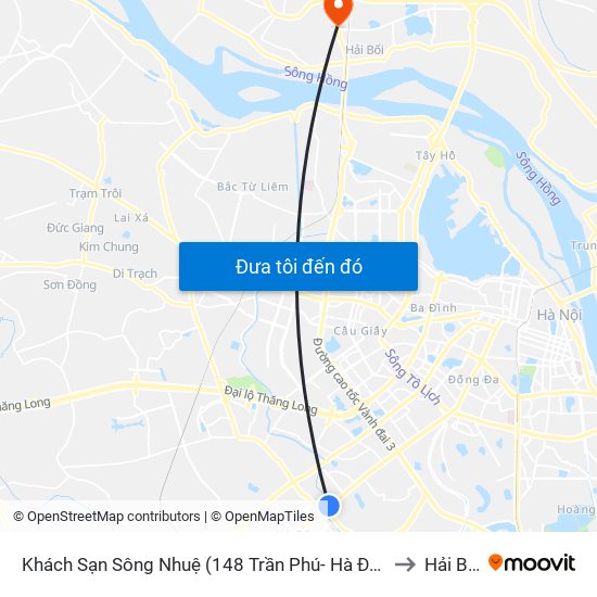 Khách Sạn Sông Nhuệ (148 Trần Phú- Hà Đông) to Hải Bối map