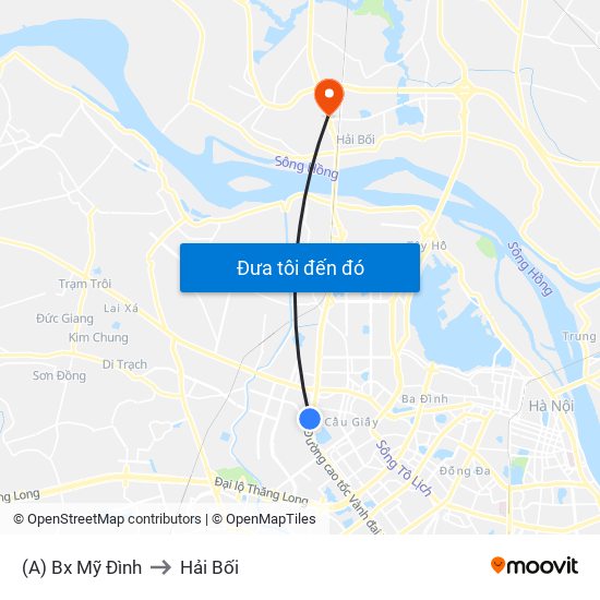 (A) Bx Mỹ Đình to Hải Bối map