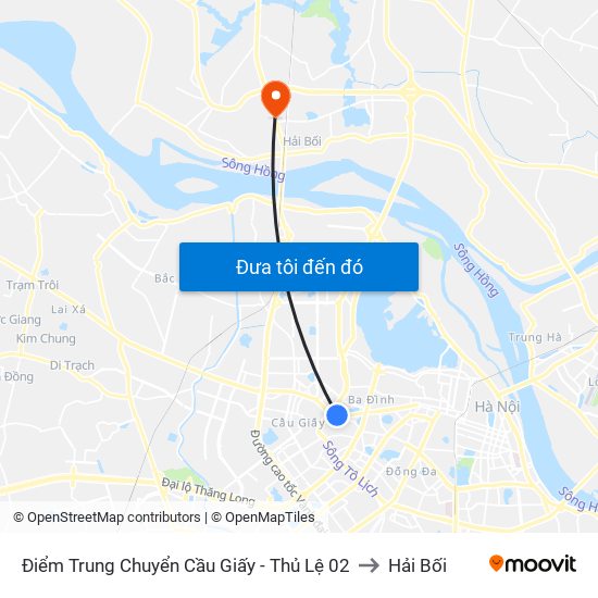 Điểm Trung Chuyển Cầu Giấy - Thủ Lệ 02 to Hải Bối map