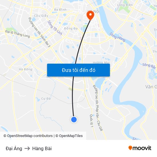 Đại Áng to Hàng Bài map