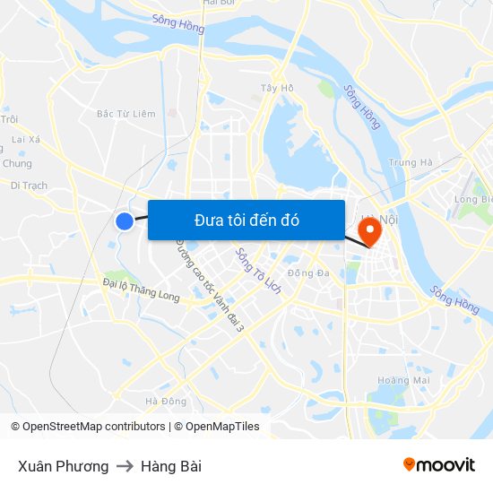 Xuân Phương to Hàng Bài map