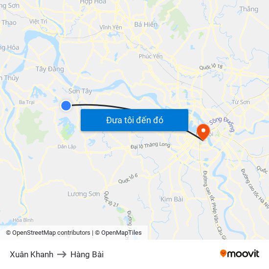 Xuân Khanh to Hàng Bài map