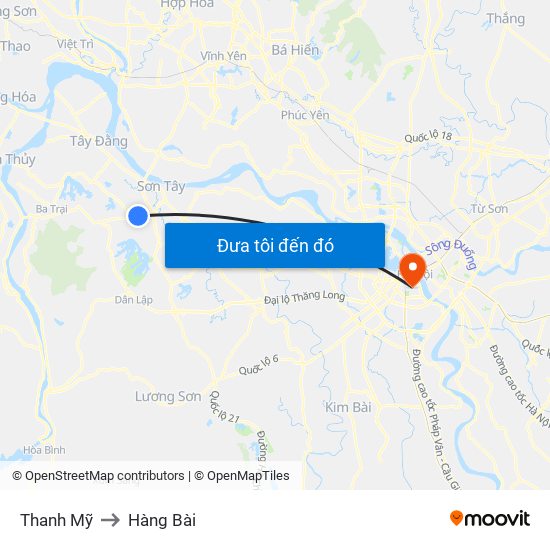 Thanh Mỹ to Hàng Bài map