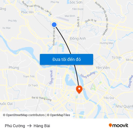 Phú Cường to Hàng Bài map