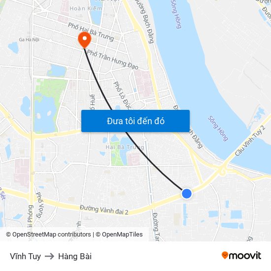 Vĩnh Tuy to Hàng Bài map