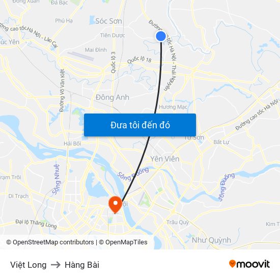 Việt Long to Hàng Bài map