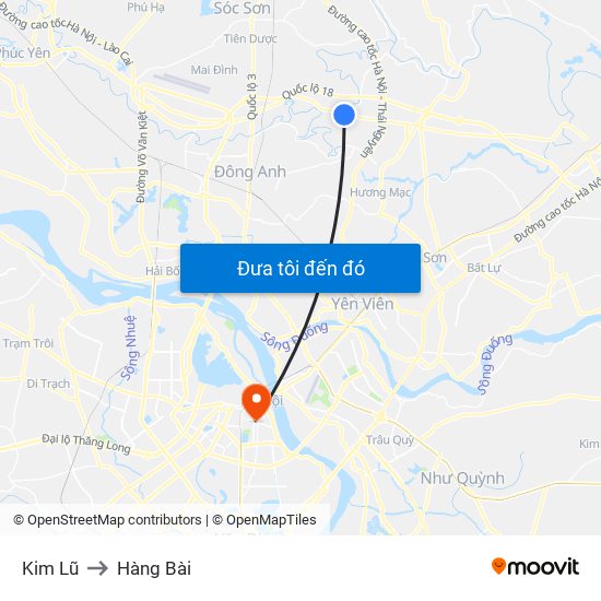 Kim Lũ to Hàng Bài map