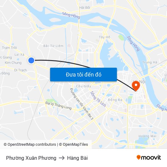 Phường Xuân Phương to Hàng Bài map