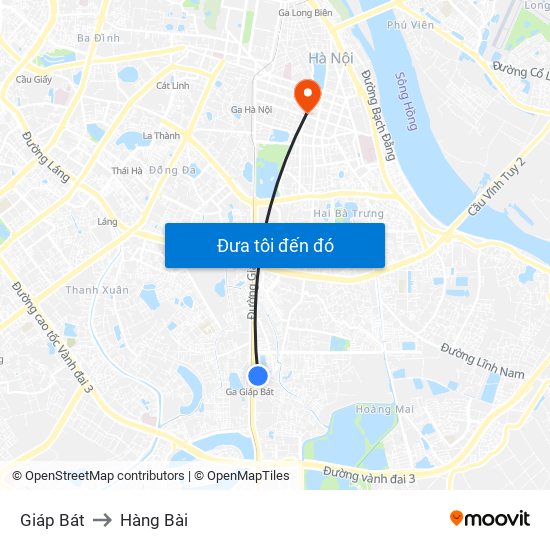 Giáp Bát to Hàng Bài map