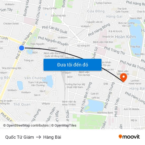 Quốc Tử Giám to Hàng Bài map