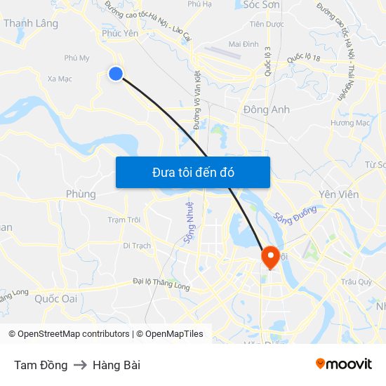 Tam Đồng to Hàng Bài map