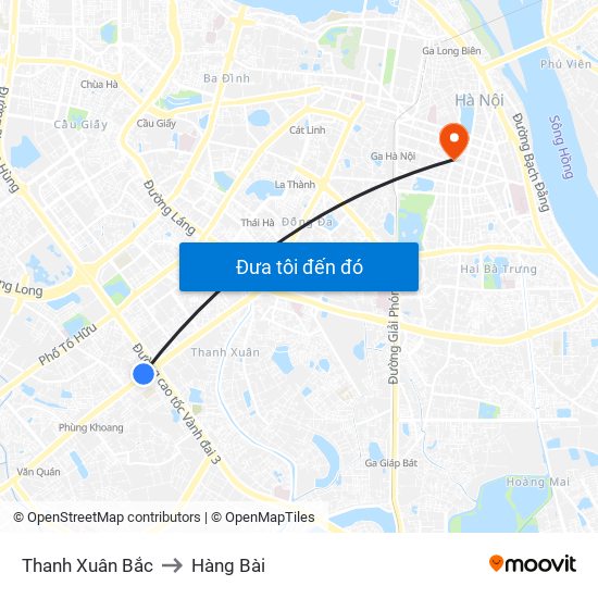 Thanh Xuân Bắc to Hàng Bài map