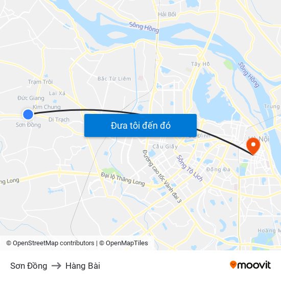 Sơn Đồng to Hàng Bài map