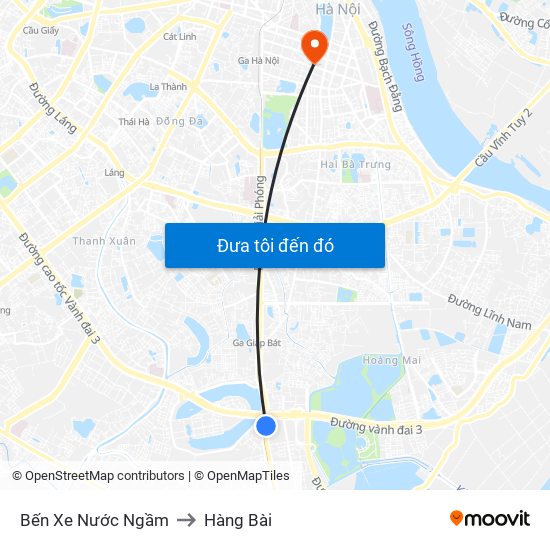 Bến Xe Nước Ngầm to Hàng Bài map