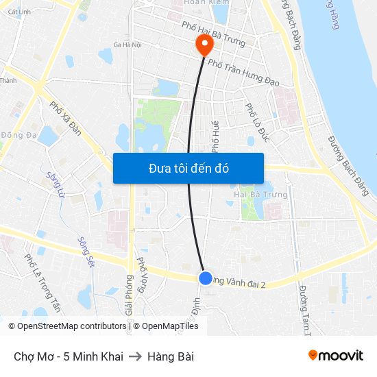 Chợ Mơ - 5 Minh Khai to Hàng Bài map