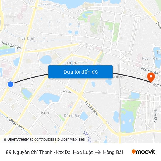 89 Nguyễn Chí Thanh - Ktx Đại Học Luật to Hàng Bài map