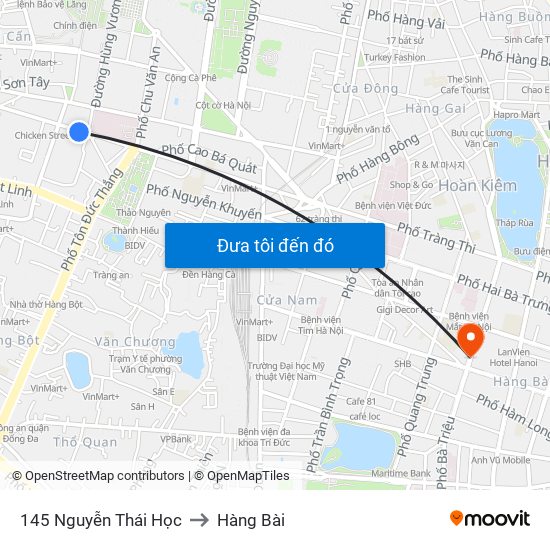 145 Nguyễn Thái Học to Hàng Bài map