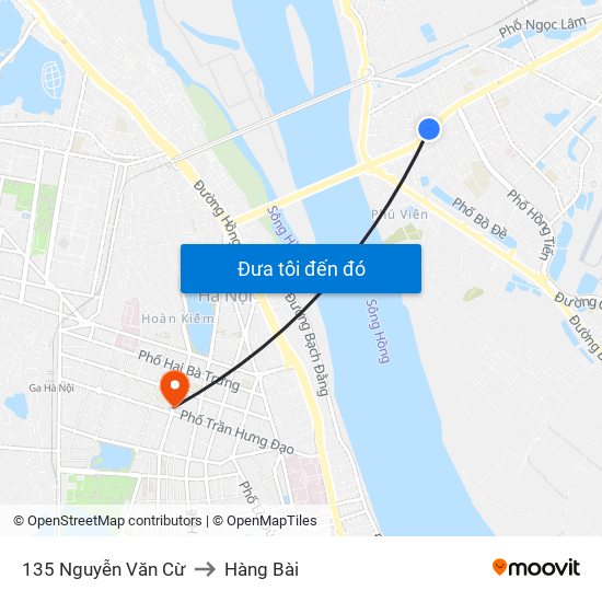 135 Nguyễn Văn Cừ to Hàng Bài map