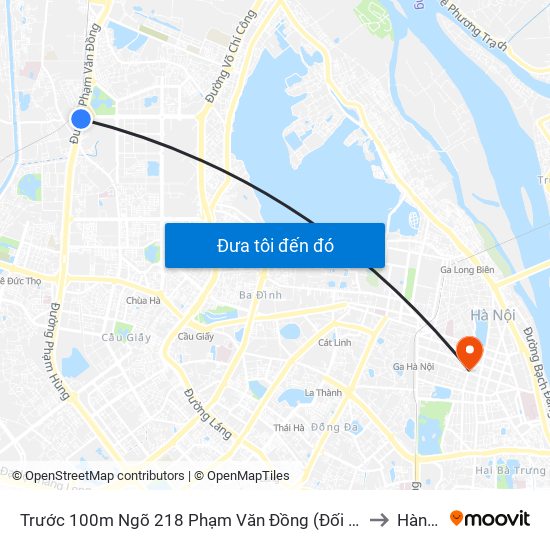 Trước 100m Ngõ 218 Phạm Văn Đồng (Đối Diện Công Viên Hòa Bình) to Hàng Bài map