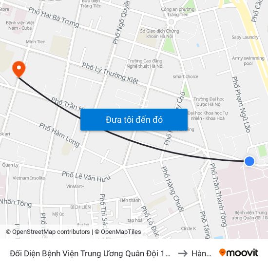 Đối Diện Bệnh Viện Trung Ương Quân Đội 108 - Trần Hưng Đạo to Hàng Bài map