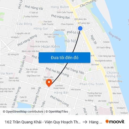 162 Trần Quang Khải - Viện Quy Hoạch Thủy Lợi to Hàng Bài map