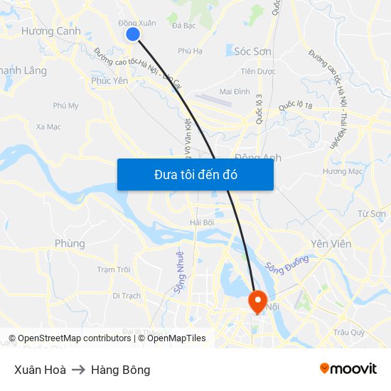 Xuân Hoà to Hàng Bông map