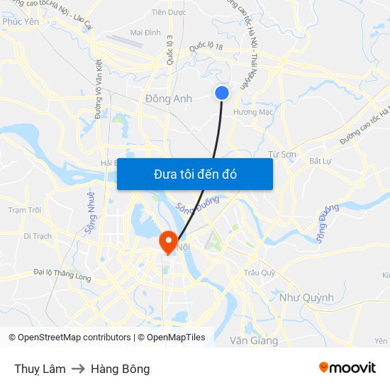 Thuỵ Lâm to Hàng Bông map