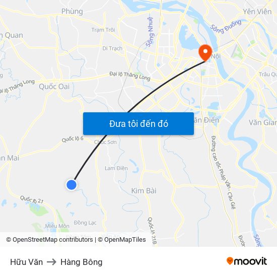 Hữu Văn to Hàng Bông map
