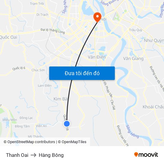 Thanh Oai to Hàng Bông map