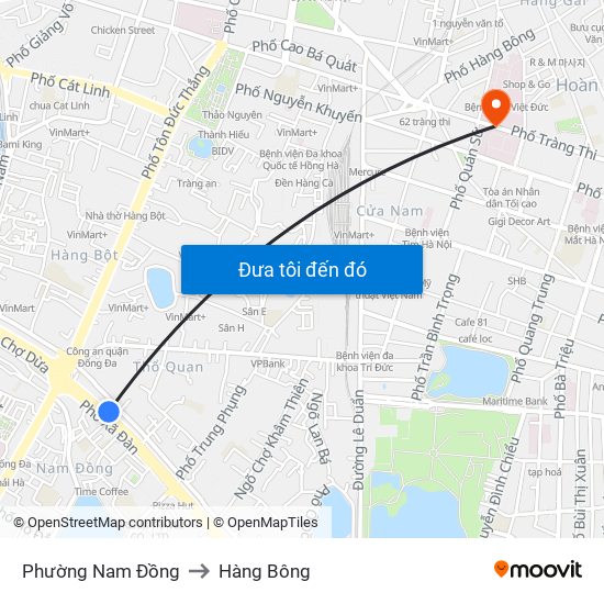 Phường Nam Đồng to Hàng Bông map