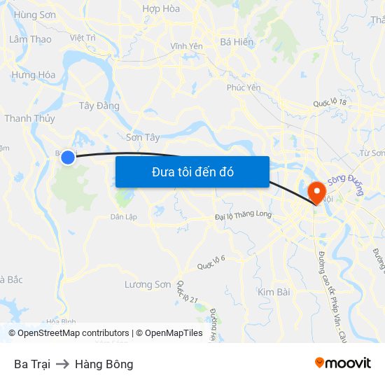 Ba Trại to Hàng Bông map