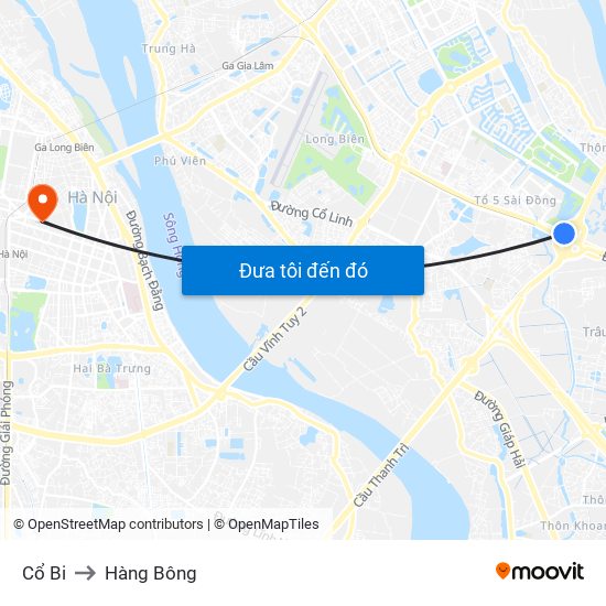 Cổ Bi to Hàng Bông map