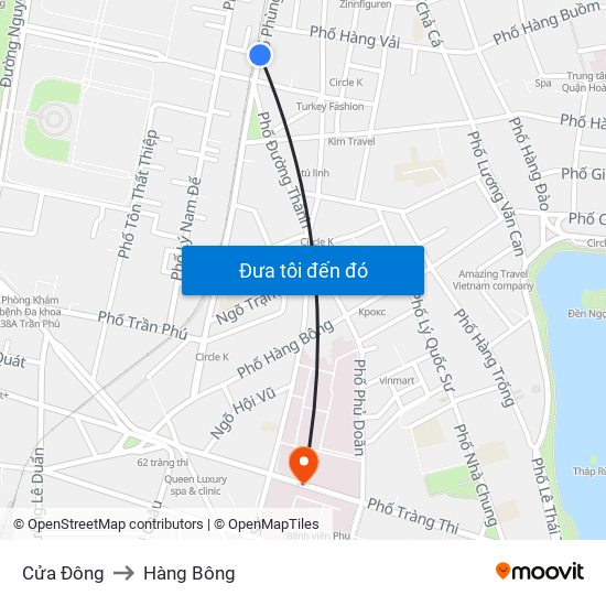 Cửa Đông to Hàng Bông map