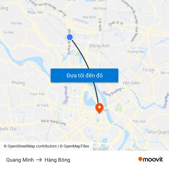 Quang Minh to Hàng Bông map