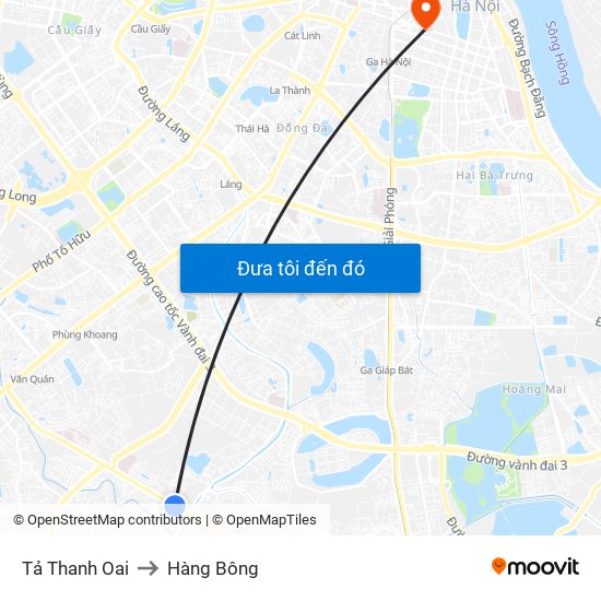 Tả Thanh Oai to Hàng Bông map