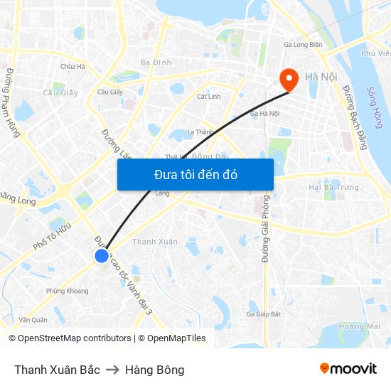 Thanh Xuân Bắc to Hàng Bông map