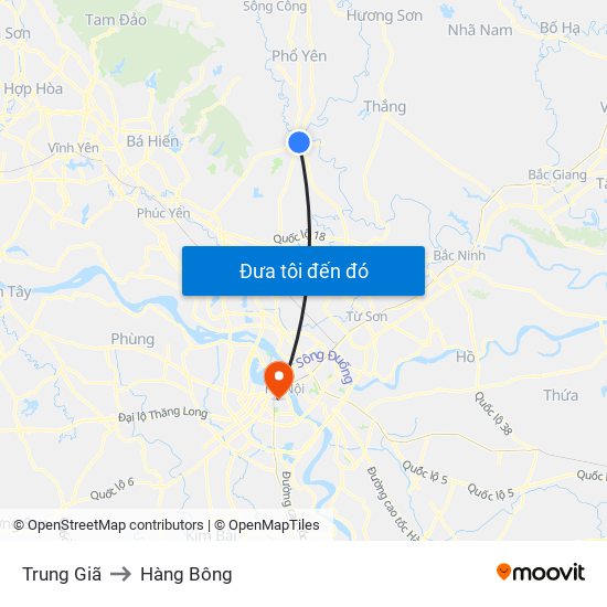 Trung Giã to Hàng Bông map