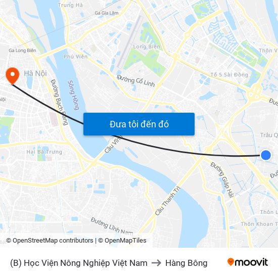 (B) Học Viện Nông Nghiệp Việt Nam to Hàng Bông map