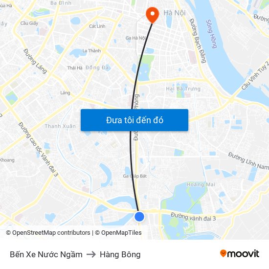 Bến Xe Nước Ngầm to Hàng Bông map