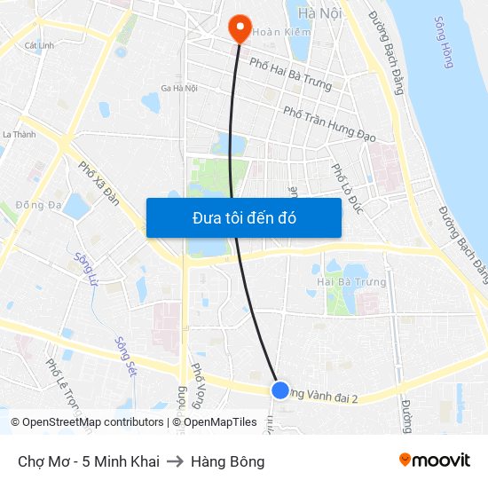 Chợ Mơ - 5 Minh Khai to Hàng Bông map