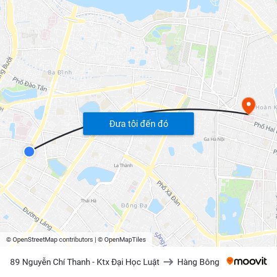 89 Nguyễn Chí Thanh - Ktx Đại Học Luật to Hàng Bông map