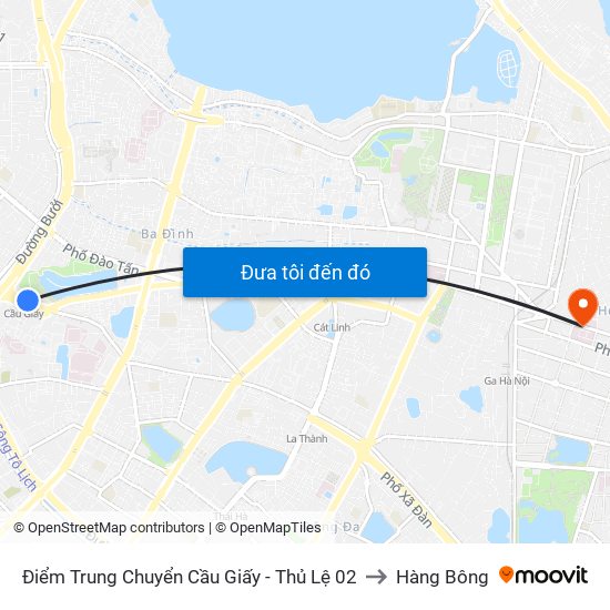 Điểm Trung Chuyển Cầu Giấy - Thủ Lệ 02 to Hàng Bông map