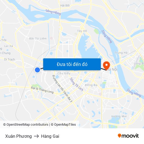 Xuân Phương to Hàng Gai map