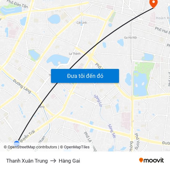 Thanh Xuân Trung to Hàng Gai map